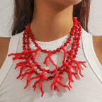 Triple-Row Coral Choker Necklace in Red