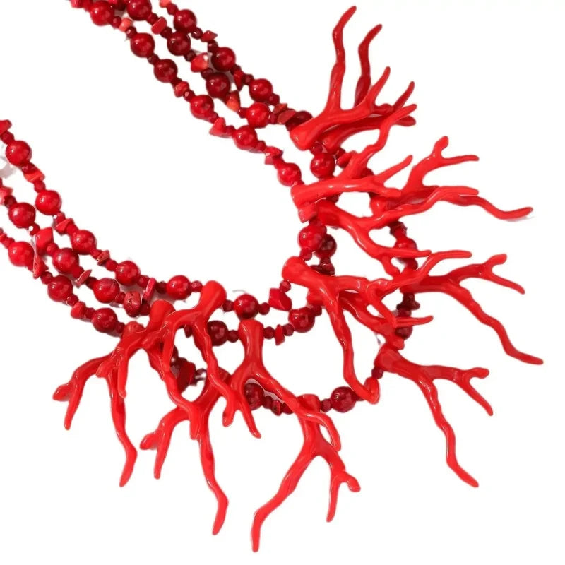 Triple-Row Coral Choker Necklace in Red