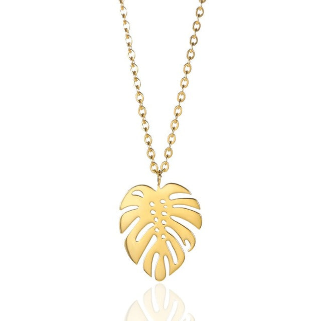 Tropical Palm Leaf Necklace Gold