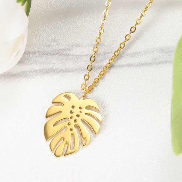 Tropical Palm Leaf Necklace Gold