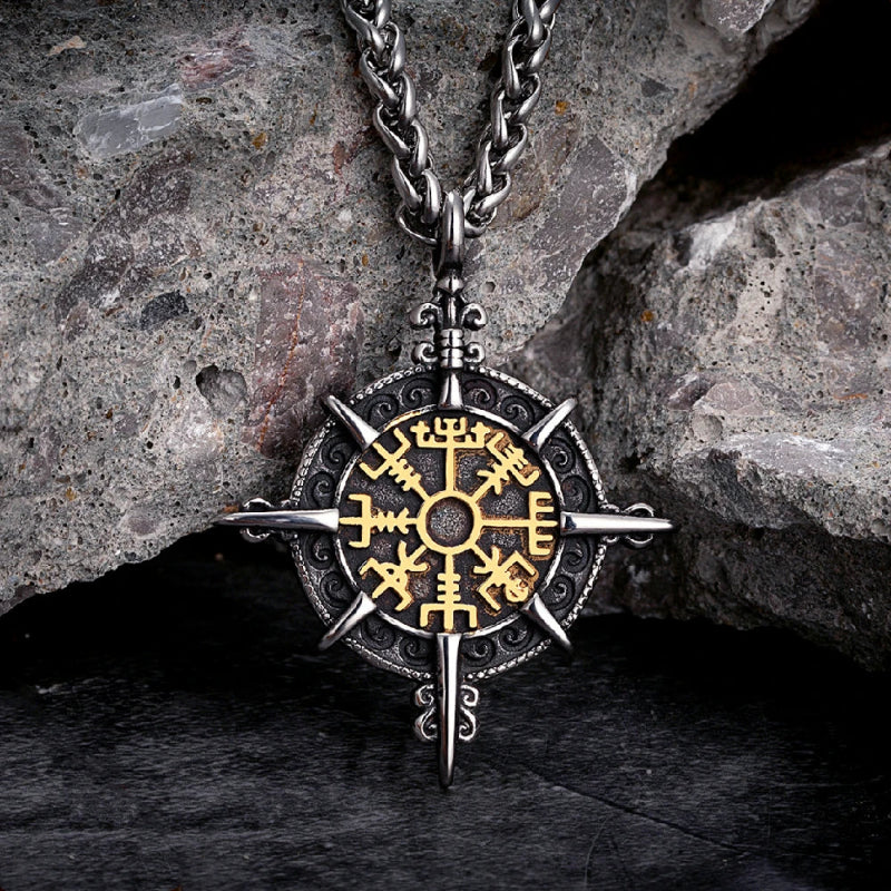 Viking Necklace with Vegvisir Compass Pendant in Gold