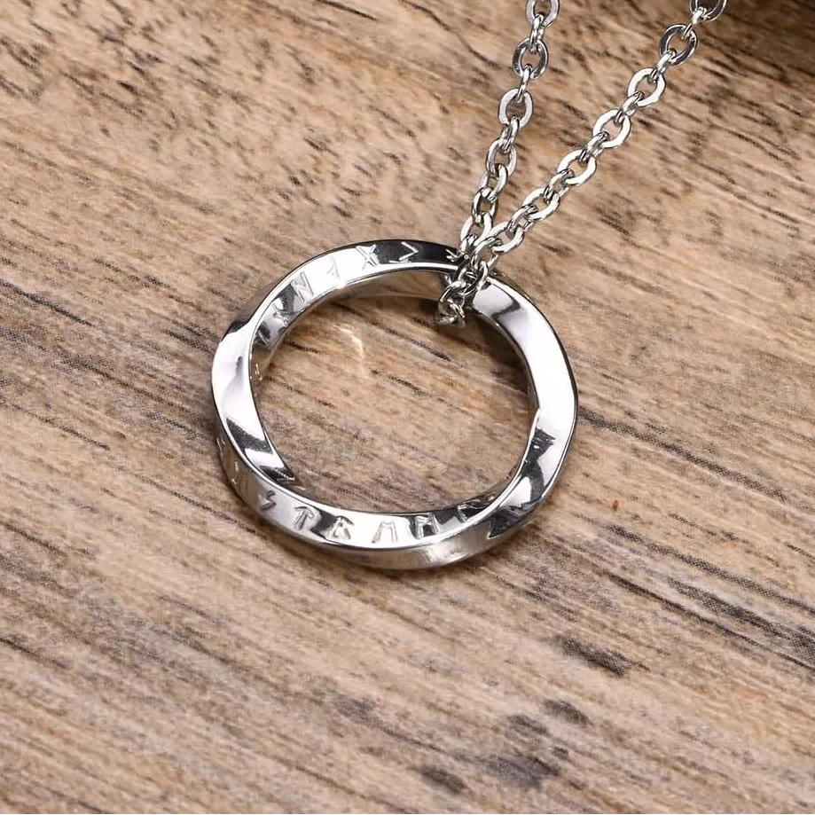 Viking Necklace Round Rune Pendant Silver