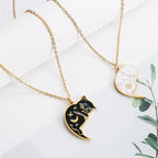 Couple Necklaces with Cute Cat Pendant in Gold
