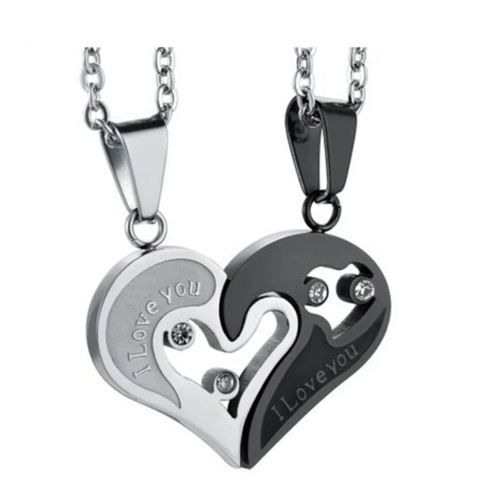 Couples’ and Best Friends Necklaces Heart Pendant silver and black 2