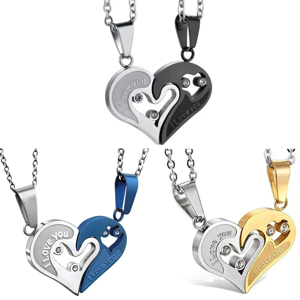 Couples’ and Best Friends Necklaces Heart Pendant silver and gold