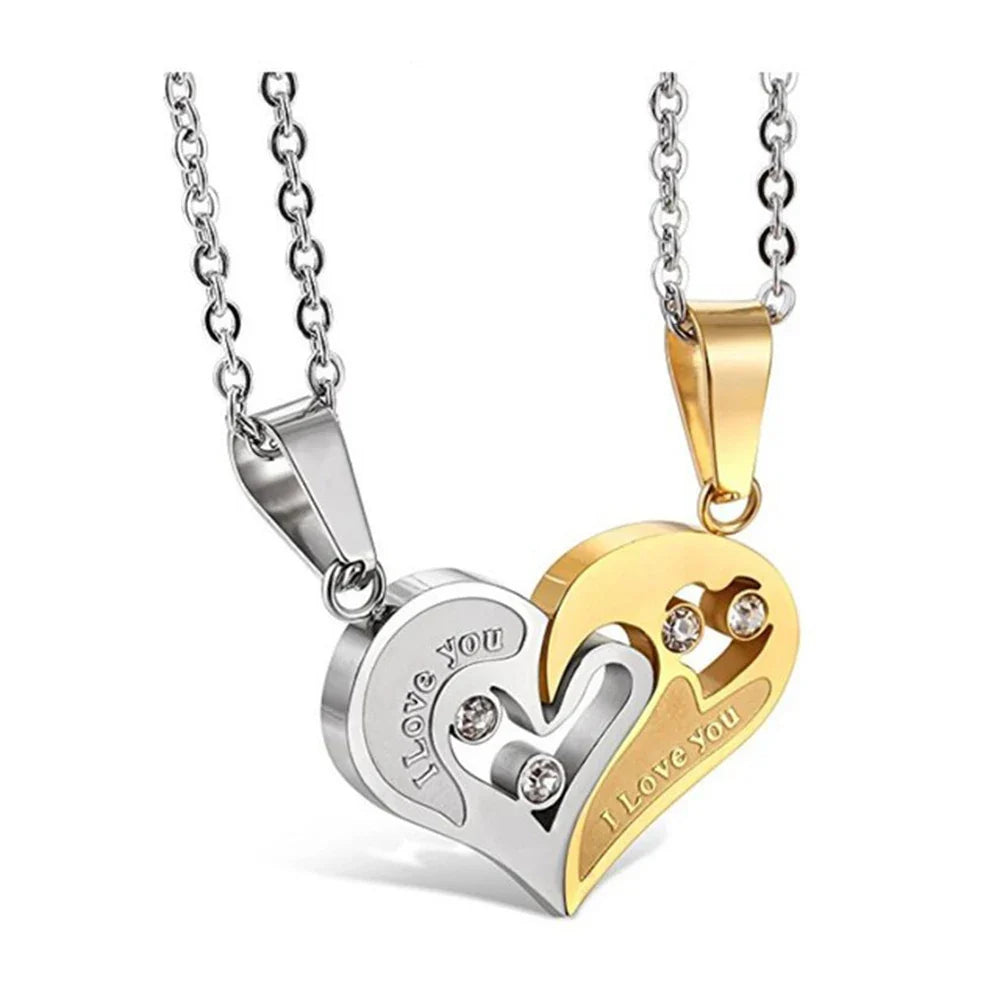 Couples’ and Best Friends Necklaces Heart Pendant silver and gold