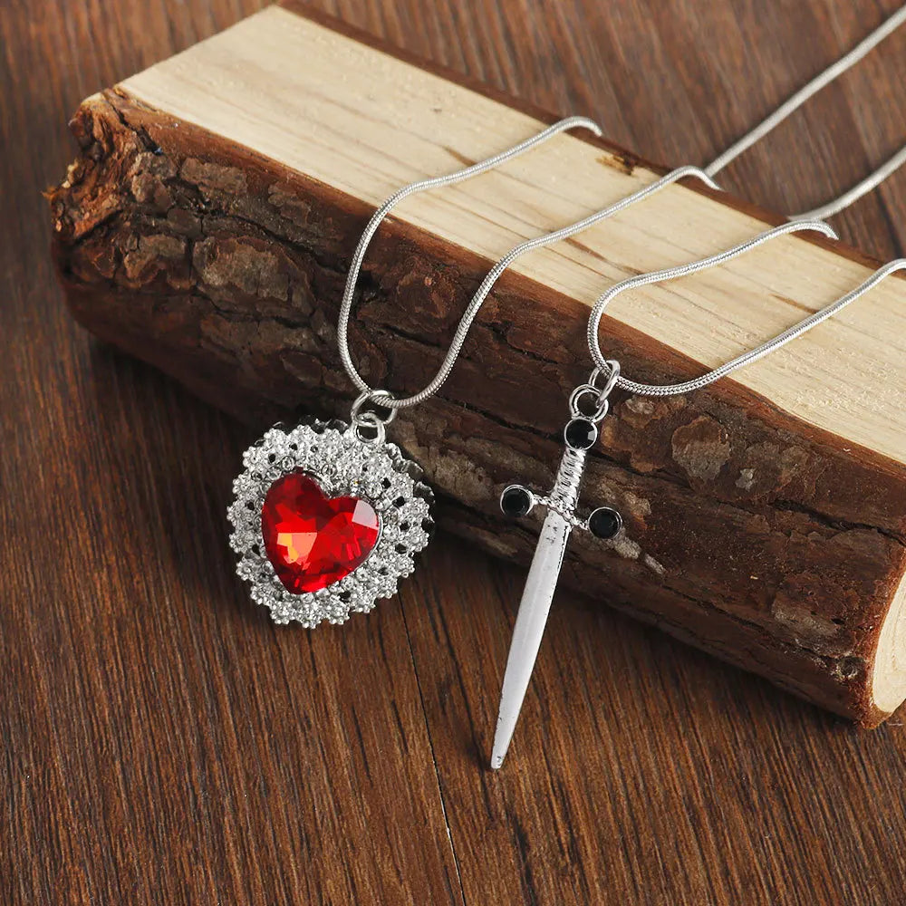 Couple Necklaces Heart and Sword Pendant 2