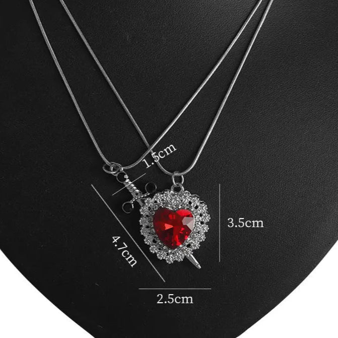 Couple Necklaces Heart and Sword Pendant