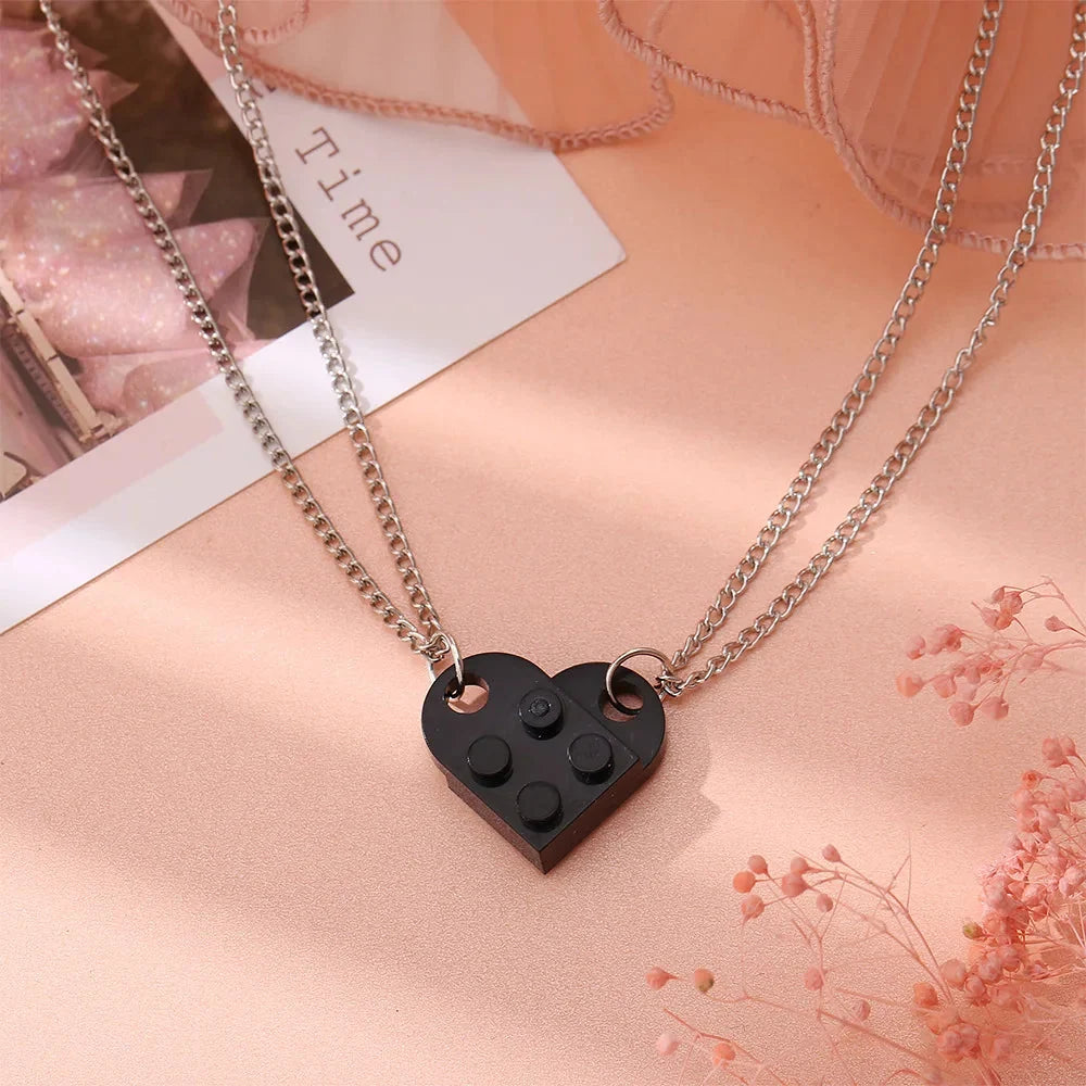 Fashion Heart Pendant Necklaces for Couples and Friends black