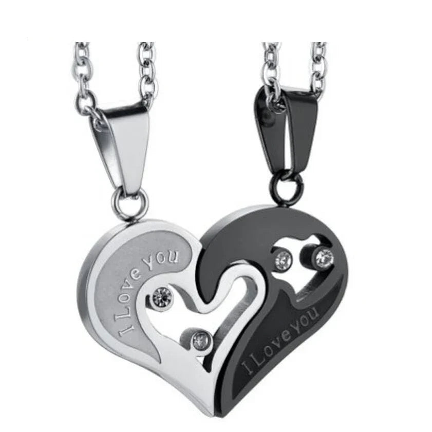 Couples’ and Best Friends Necklaces Heart Pendant silver and black 2
