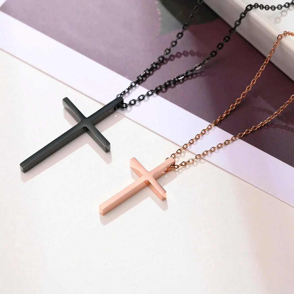 Couple Necklaces with Black and Rose Gold Cross Pendant