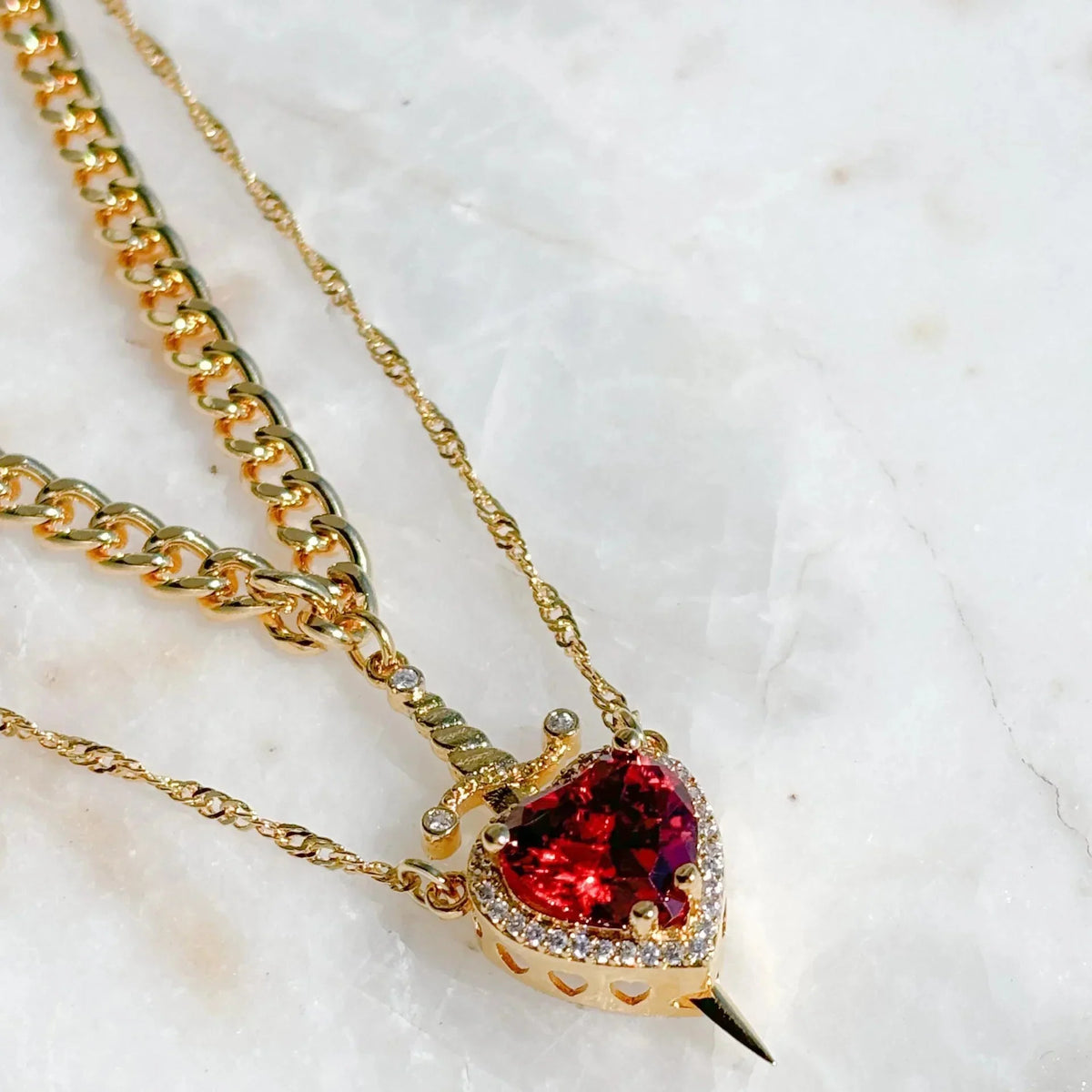Couple Necklaces Sword and Heart Pendant