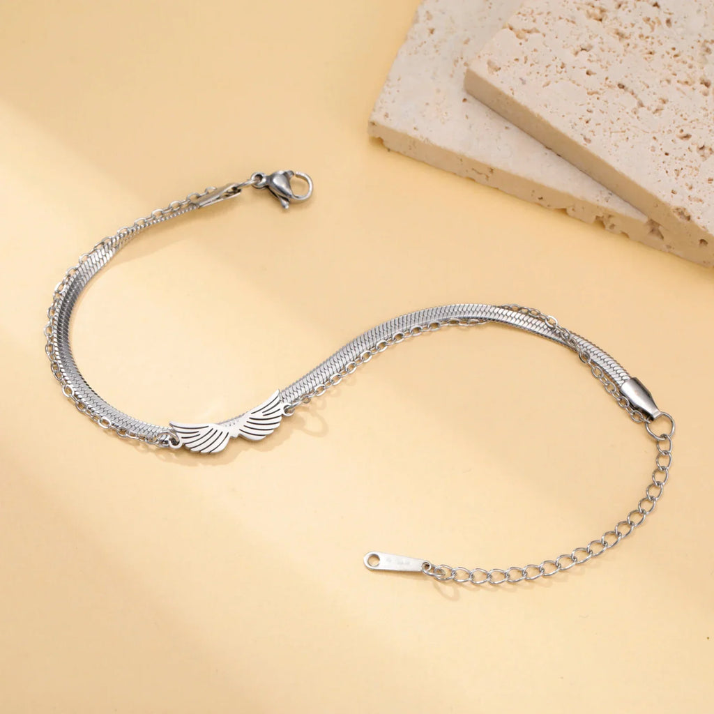 Double Angel Wings Bracelet in Silver