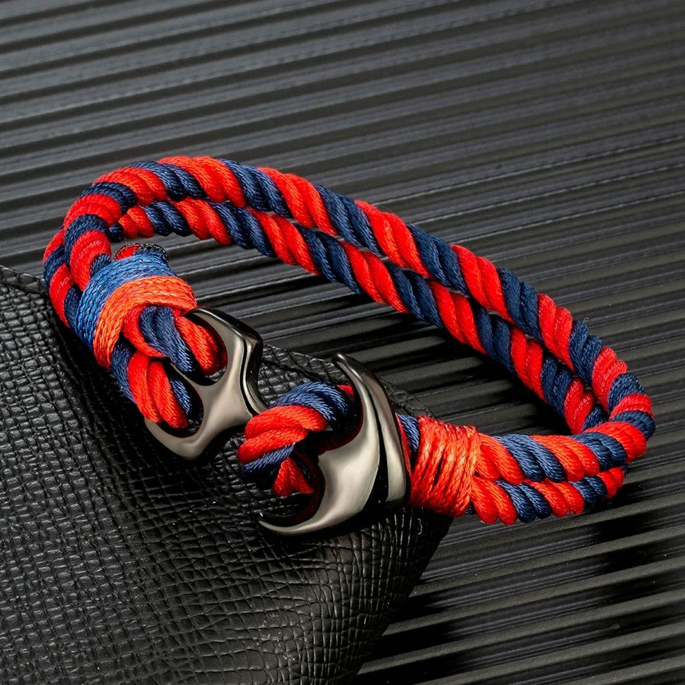 Double anchor bracelet in red