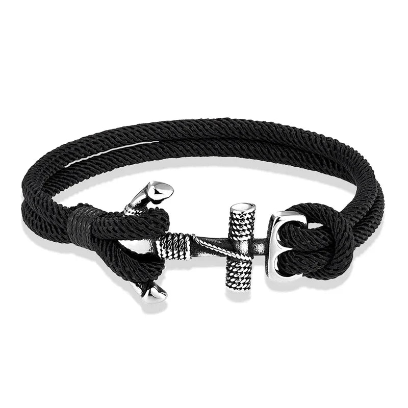 Men's double anchor bracelet black
