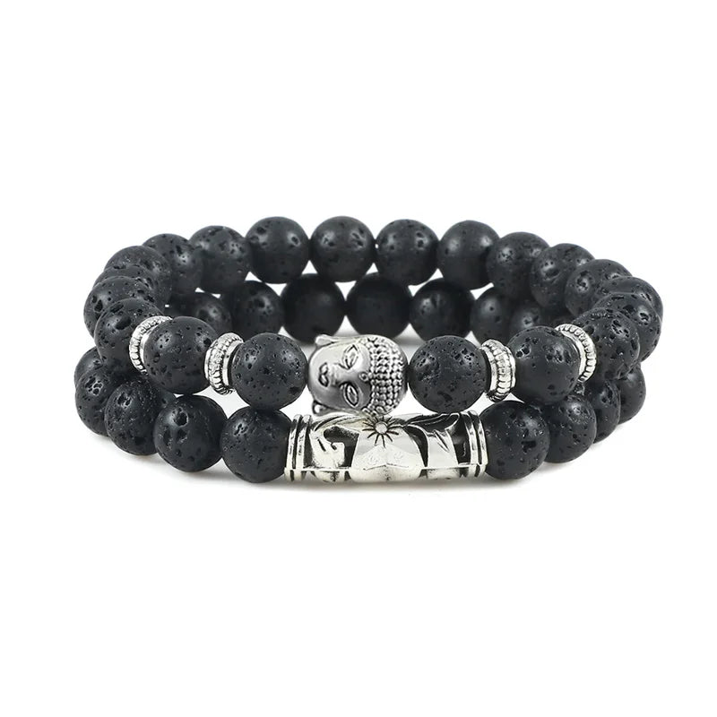 Buddhist Black Natural Stone Curb Chain Bracelet