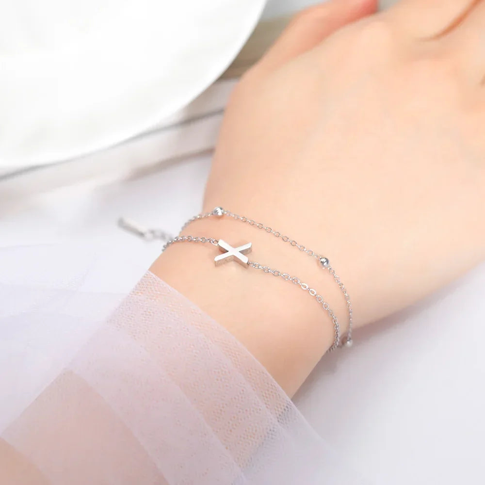 Double Initial Bracelet in Silver 