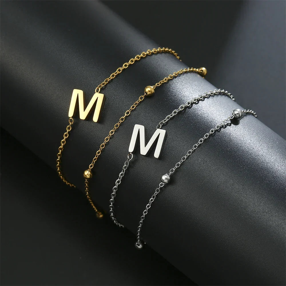 Double Initial Bracelet in Gold and Silver  m