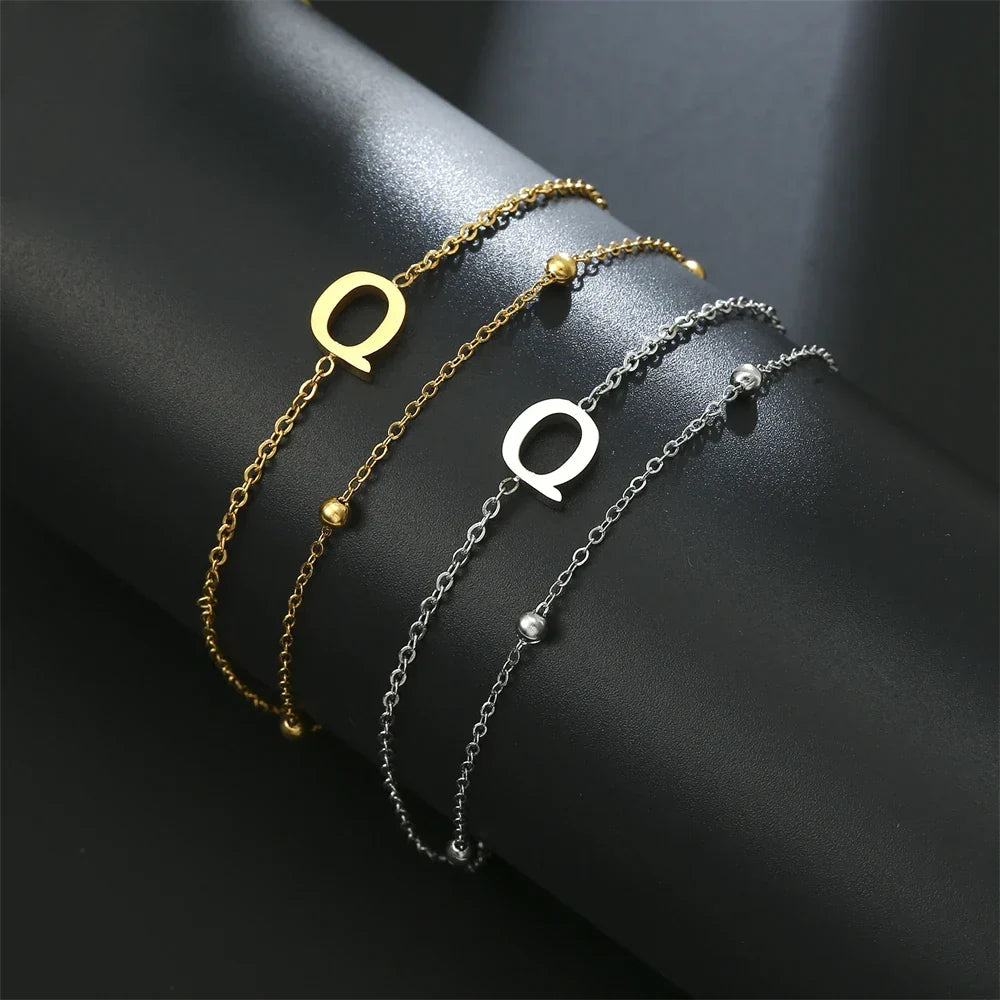 Double Initial Bracelet in Gold and Silver  q