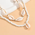 Double cowrie shell necklace, white