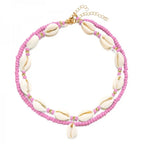 Double cowrie shell necklace, pink