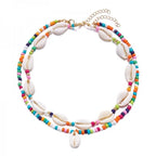 Double cowrie shell necklace, multicolor