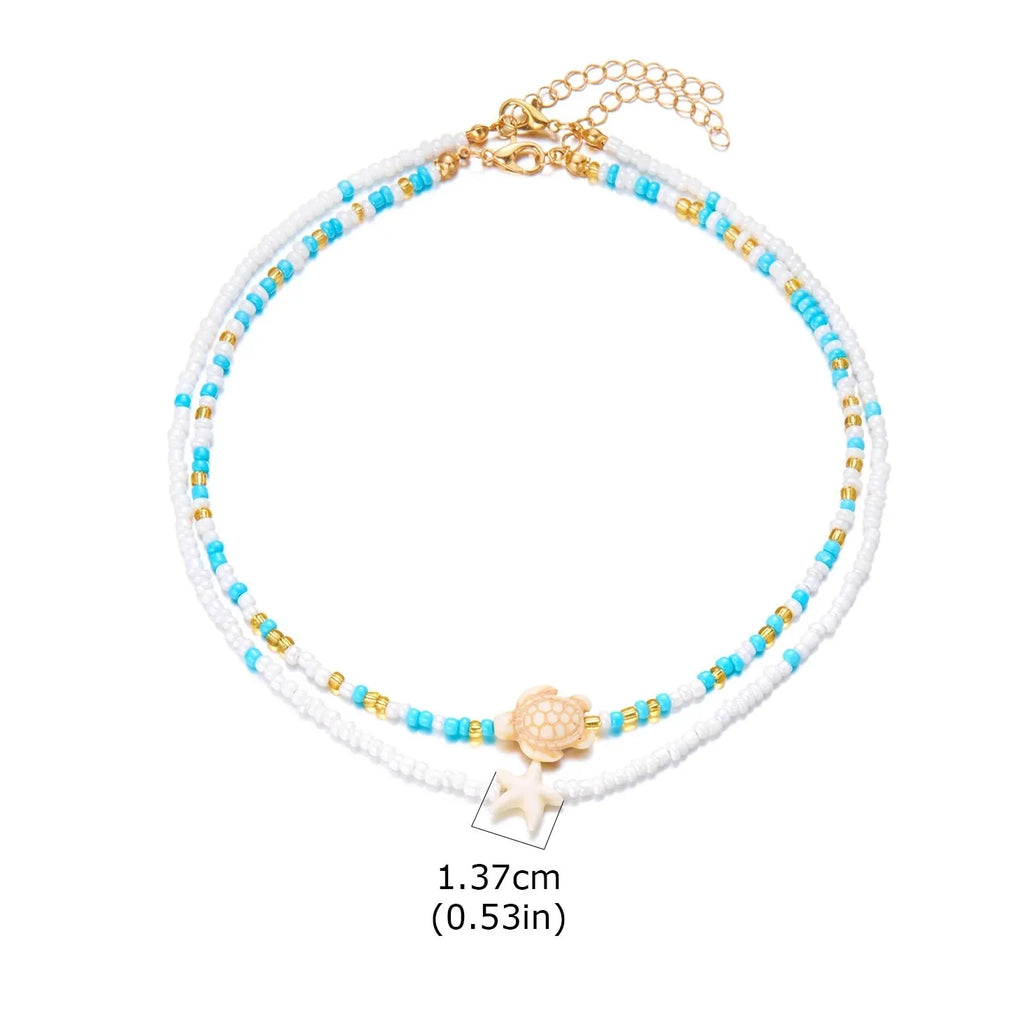 Double shell necklace and colorful beads