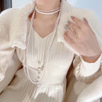 Long Double Women’s Necklace with White Pearls