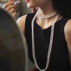 Long Double Women’s Necklace with White Pearls