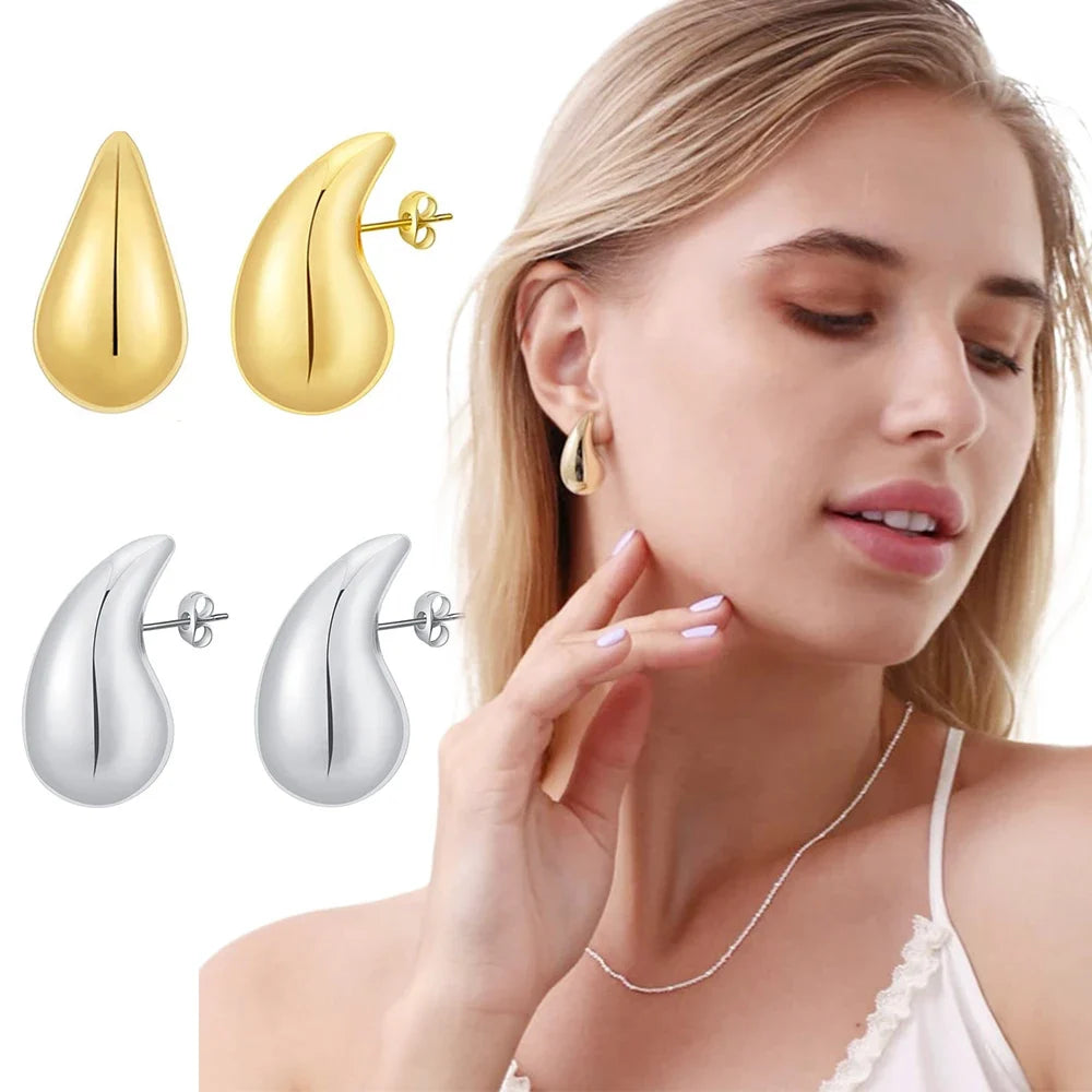 Large Water Drop Stud Earrings Silver