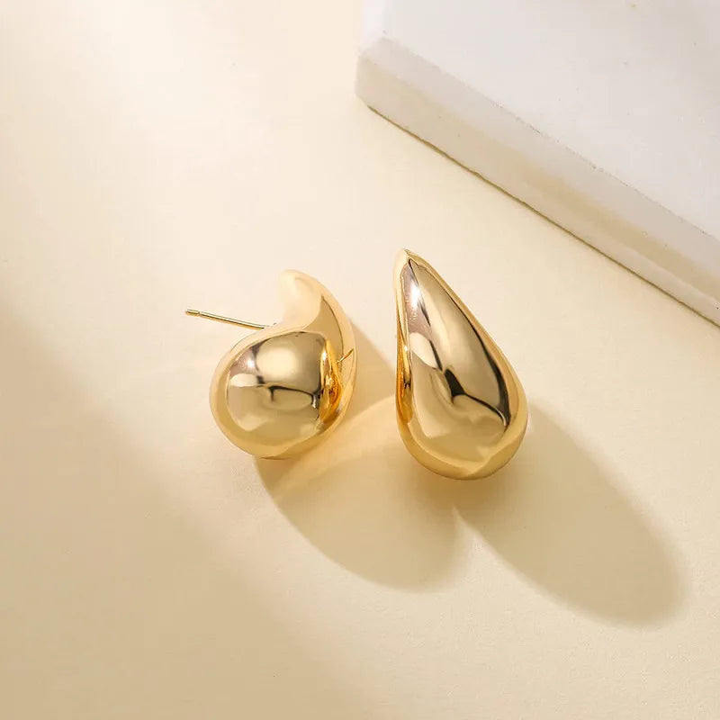 Large Water Drop Stud Earrings Gold