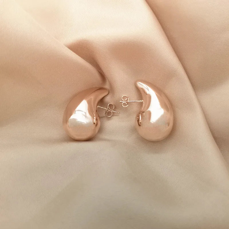 Large Water Drop Stud Earrings Gold