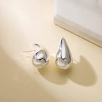 Large Water Drop Stud Earrings Silver
