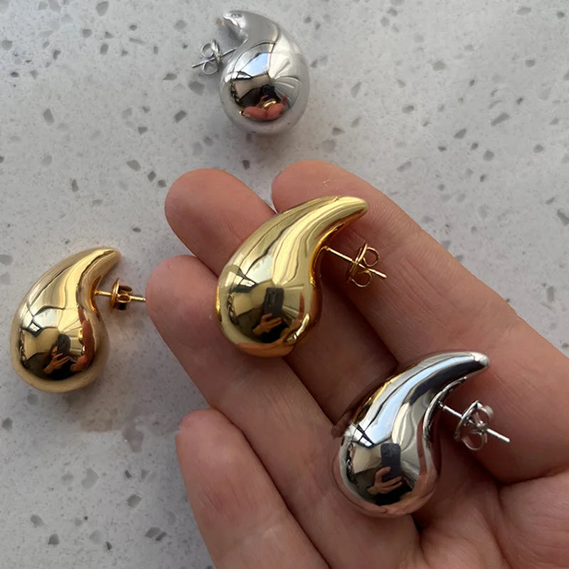 Large Water Drop Stud Earrings Silver