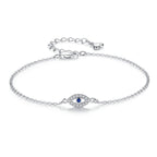 Silver Chain Bracelet with Blue Greek Turkish Evil Eye Matiasma Mataki