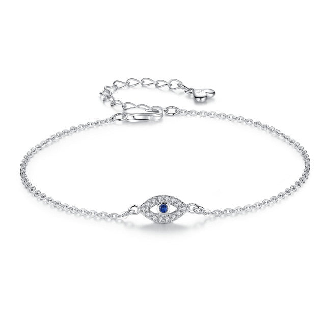 Silver Chain Bracelet with Blue Greek Turkish Evil Eye Matiasma Mataki
