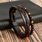 Men’s Tiger’s Eye Cuban Bracelet in Brown and Black Leather