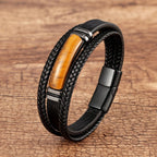 Tiger’s Eye Leather Men’s Bracelet