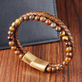 Tiger's Eye ID Bracelet in Leather & Stones