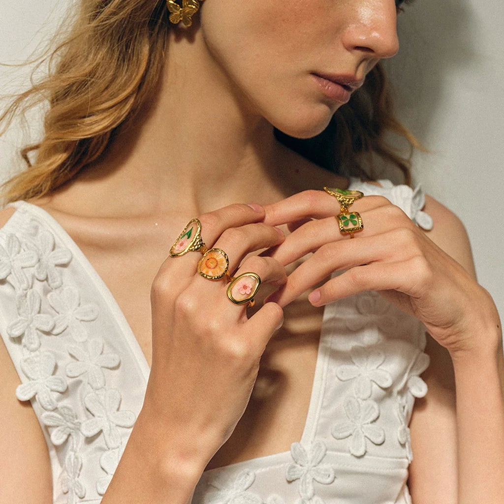 Large Floral Ring in Transparent Frame