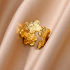 Large Ring with Five-Petal Gold-Tone Flowers