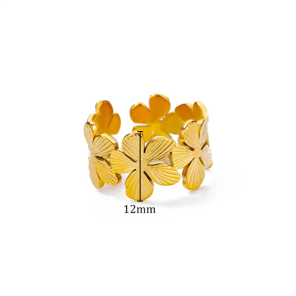 Large Ring with Five-Petal Gold-Tone Flowers