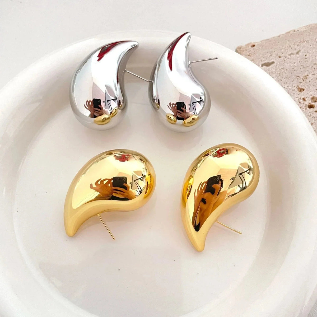 Large Water Drop Stud Earrings silver