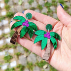 Large colorful green palm earrings