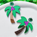 Large colorful green palm earrings