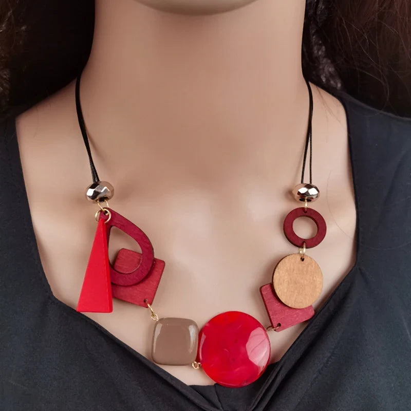 Asymmetrical Boho-Style Pendant Necklace red