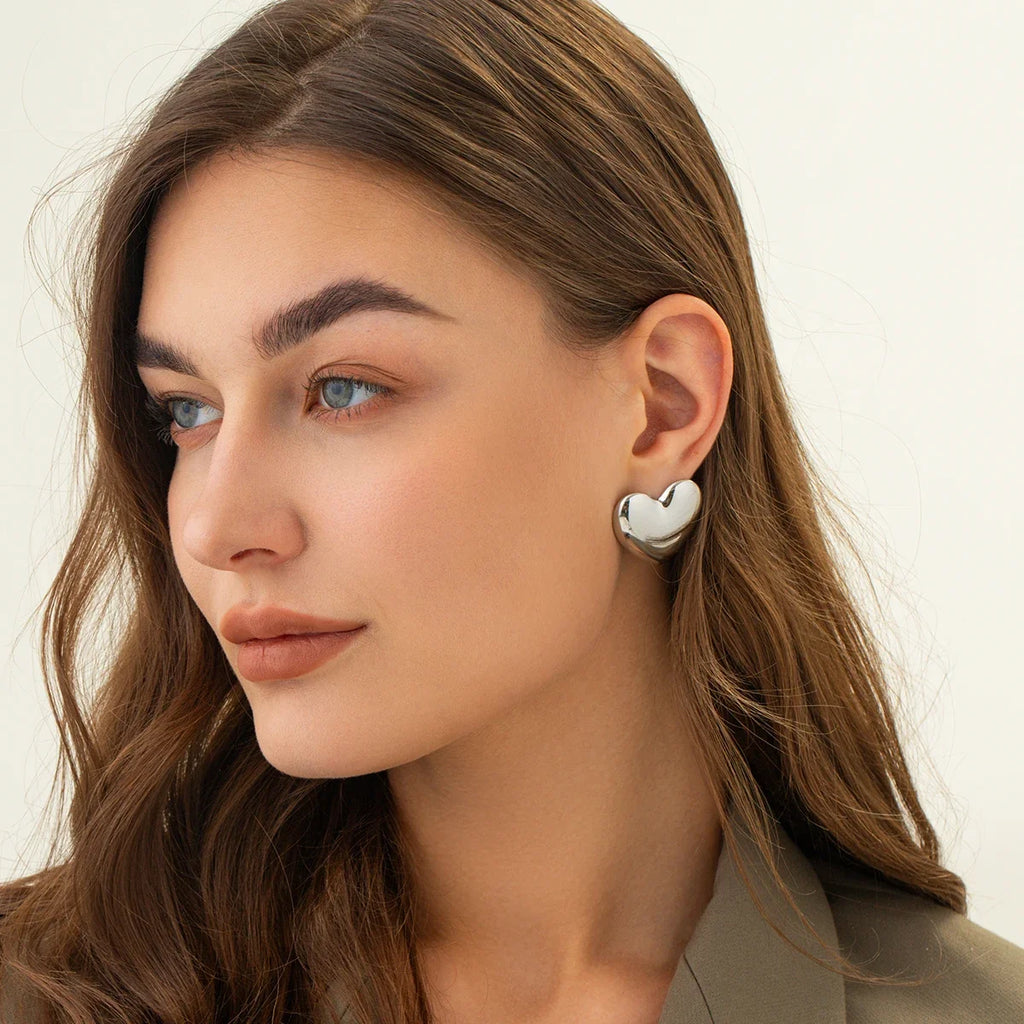 Large Heart Earrings for Women silver