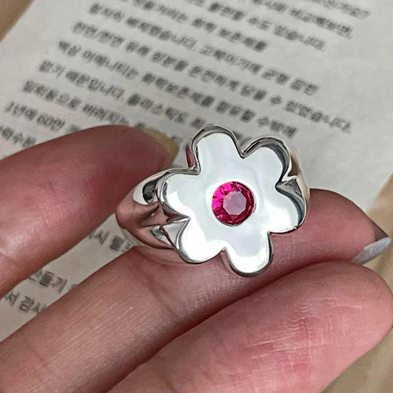 Large Flower and Zircon Ring