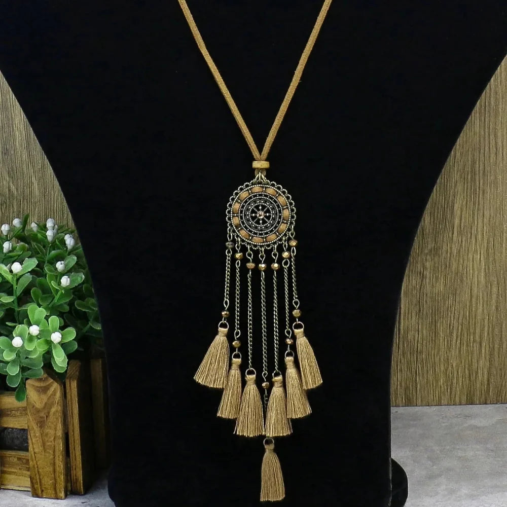 Ethnic-Style Pendant Necklace with Tassels style 2