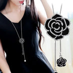 Long Black Flower Pendant Necklace